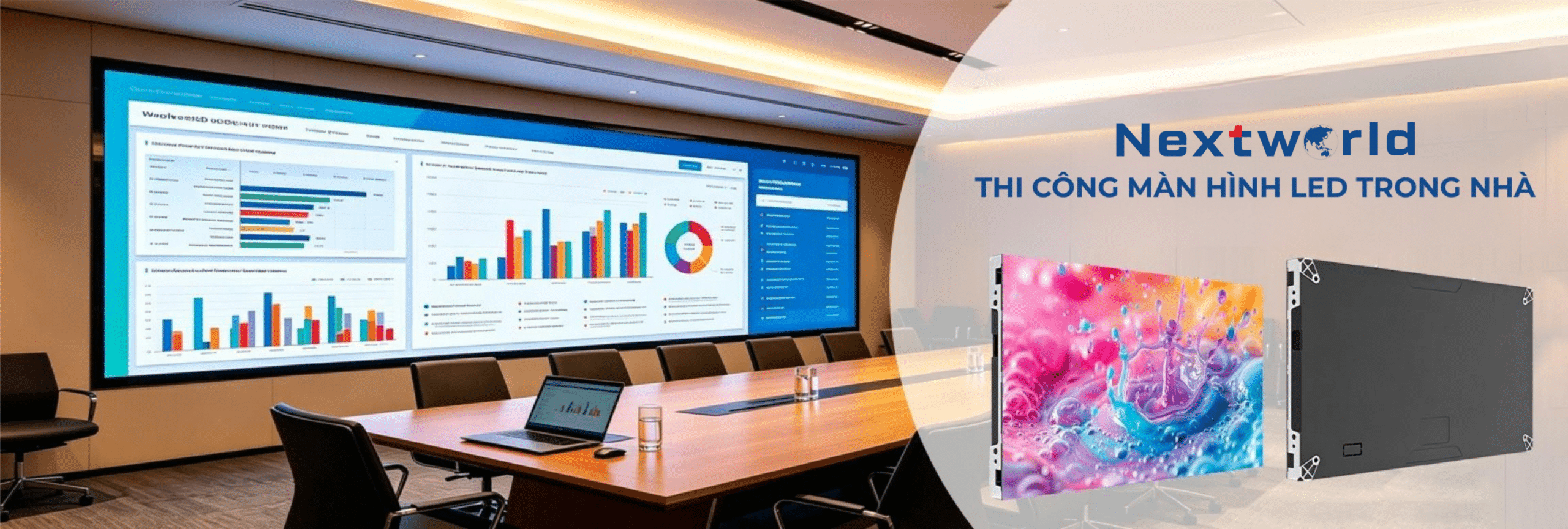 nextworldled thi cong man hinh led trong nha