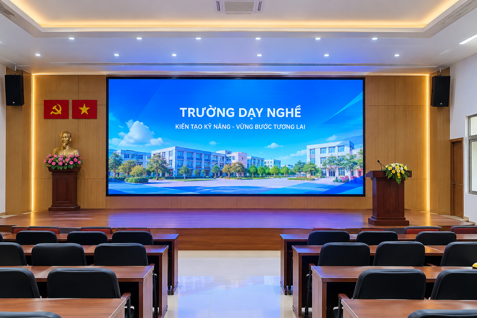 Thi Công Màn Hình LED P2.5 Hội Trường Trường Dạy Nghề Tại Hà Nam 2 Màn Hình LED P2.5 Hội Trường Tại Hà Nam