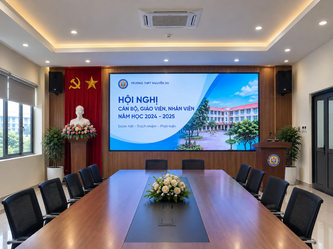thi công màn hình led phòng họp trường học